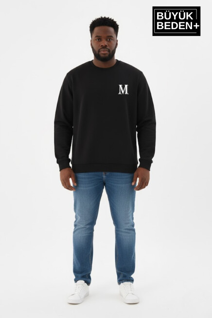 Erkek Büyük Beden M Baskılı Bisiklet Yaka ince Sweatshirt SPR26BSW956-13