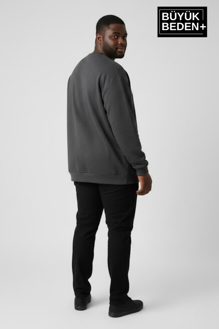 Erkek Büyük Beden M Baskılı Bisiklet Yaka ince Sweatshirt SPR26BSW956-13