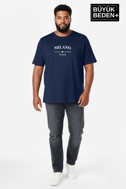 Erkek Büyük Beden Milano İtalia Baskılı 3xl-6xl Bisiklet Yaka Tshırt SPR26BTS510-09
