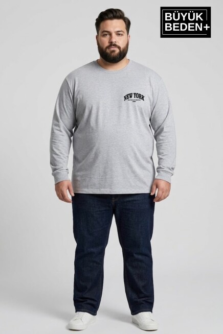 Erkek Büyük Beden New York Baskılı 2 İplik Bisiklet Yaka Tişört SPR26BTS942-5