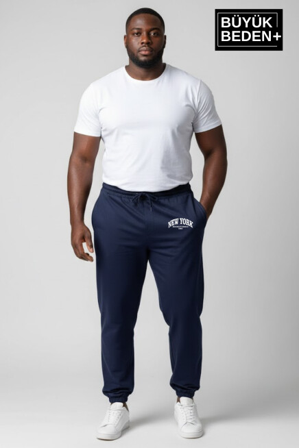Erkek Büyük Beden New York Baskılı Paça Lastikli Rahat Kesim Jogger İnce Eşofman Altı SPR26BEA951-5