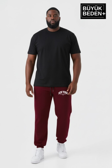 Erkek Büyük Beden New York Baskılı Paça Lastikli Rahat Kesim Jogger İnce Eşofman Altı SPR26BEA951-5