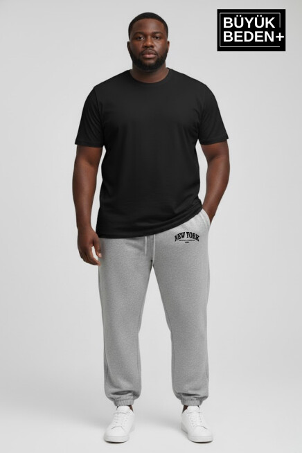 Erkek Büyük Beden New York Baskılı Paça Lastikli Rahat Kesim Jogger İnce Eşofman Altı SPR26BEA951-5