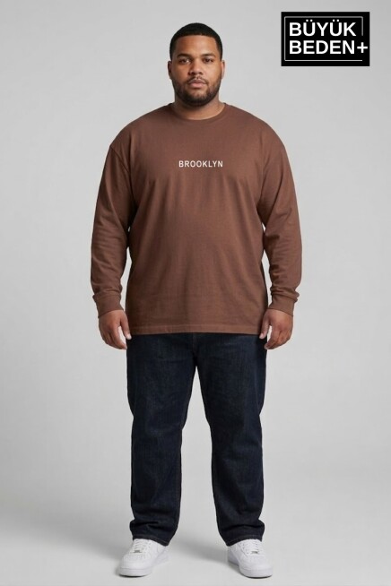 Erkek Büyük Beden Orta Brooklyn Baskılı 2 İplik Bisiklet Yaka Tişört SPR26BTS942-8
