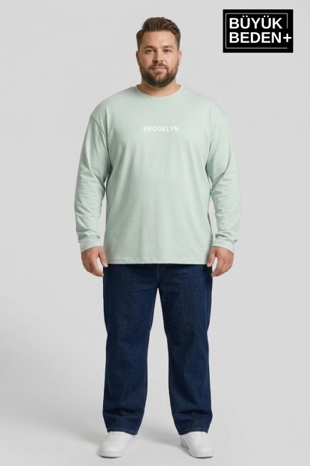 Erkek Büyük Beden Orta Brooklyn Baskılı 2 İplik Bisiklet Yaka Tişört SPR26BTS942-8