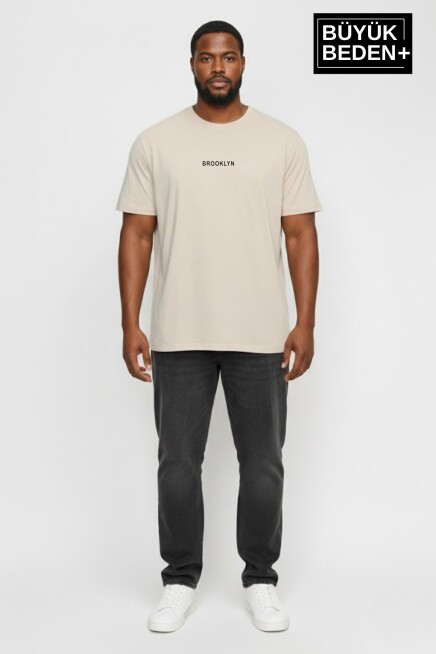 Erkek Büyük Beden Orta Brooklyn Baskılı 3xl-6xl Bisiklet Yaka Tshırt SPR26BTS510-8