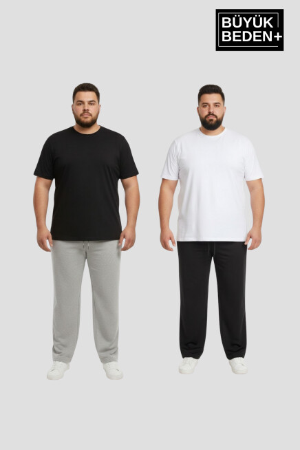 Erkek Büyük Beden Paça Reçme İnce Eşofman Altı 2’li Set – Rahat Kalıp SPR26BEA952+2
