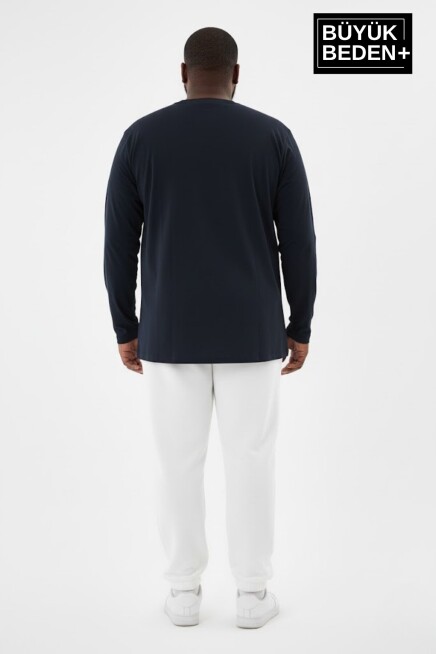Erkek Büyük Beden Uzun Kollu 2 İplik Bisiklet Yaka Tişört