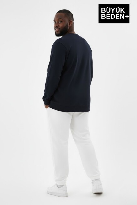 Erkek Büyük Beden Uzun Kollu 2 İplik Bisiklet Yaka Tişört