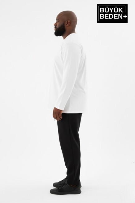 Erkek Büyük Beden Uzun Kollu 2 İplik Bisiklet Yaka Tişört