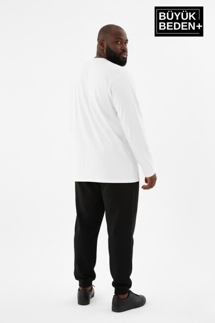 Erkek Büyük Beden Uzun Kollu 2 İplik Bisiklet Yaka Tişört