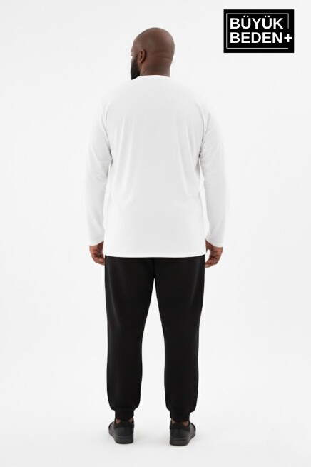 Erkek Büyük Beden Uzun Kollu 2 İplik Bisiklet Yaka Tişört