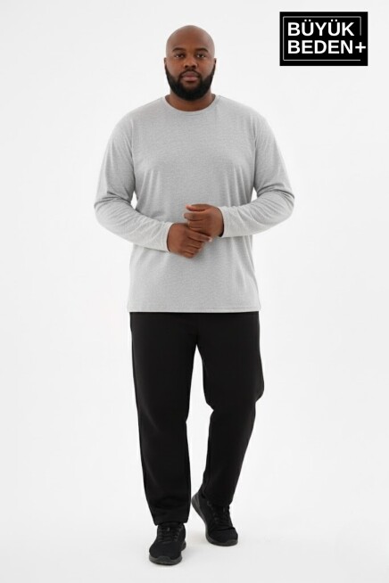 Erkek Büyük Beden Uzun Kollu 2 İplik Bisiklet Yaka Tişört