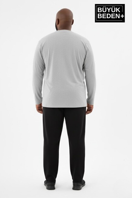 Erkek Büyük Beden Uzun Kollu 2 İplik Bisiklet Yaka Tişört