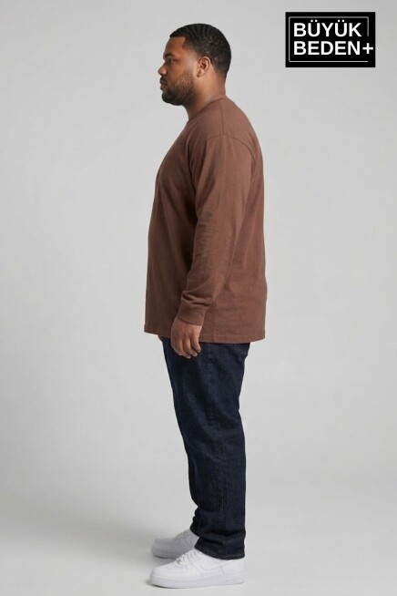 Erkek Büyük Beden Uzun Kollu 2 İplik Bisiklet Yaka Tişört SPR26BEA942