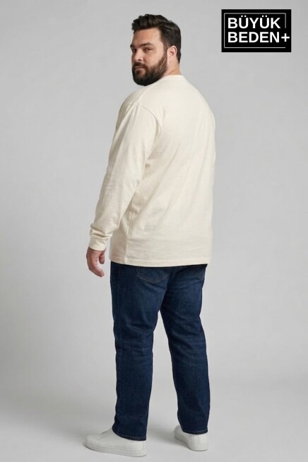 Erkek Büyük Beden Uzun Kollu 2 İplik Bisiklet Yaka Tişört SPR26BEA942