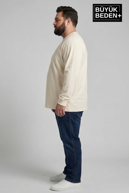 Erkek Büyük Beden Uzun Kollu 2 İplik Bisiklet Yaka Tişört SPR26BEA942