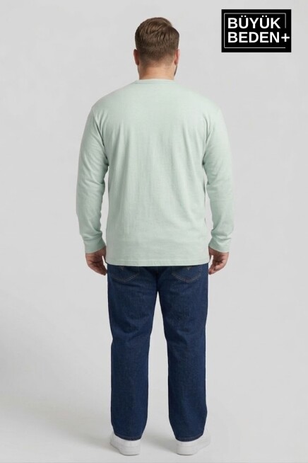 Erkek Büyük Beden Uzun Kollu 2 İplik Bisiklet Yaka Tişört SPR26BEA942