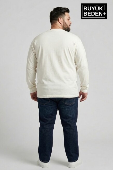 Erkek Büyük Beden Uzun Kollu 2 İplik Bisiklet Yaka Tişört SPR26BEA942