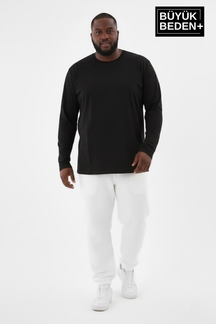 Erkek Büyük Beden Uzun Kollu 2 İplik Bisiklet Yaka Tişört SPR26BEA942
