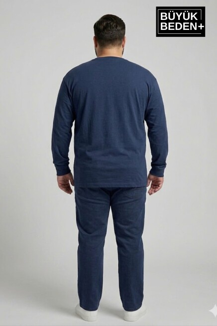 Erkek Büyük Beden Uzun Kollu 2 İplik Bisiklet Yaka Tişört SPR26BEA942