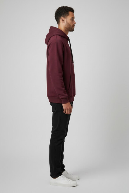 Erkek Kapşonlu Rahat Kalıp İçi Polarlı 3 iplik Kalın SweatShırt spr25sw55