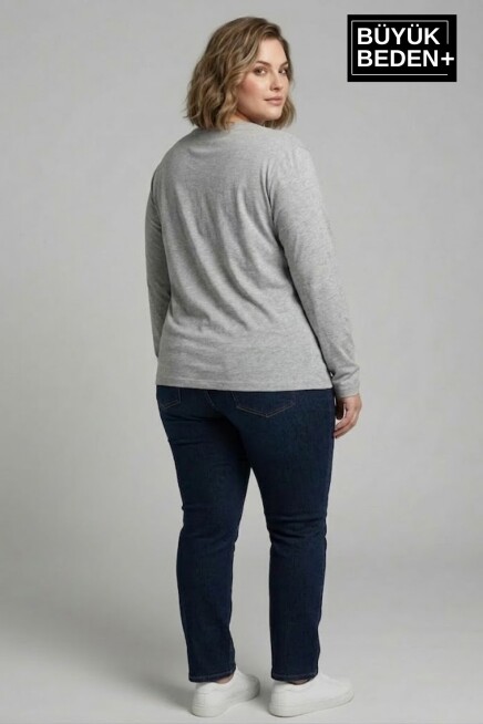 Kadın Büyük Beden Orta Brooklyn Baskılı 2 İplik Bisiklet Yaka Tişört SPR26BEAK942-3