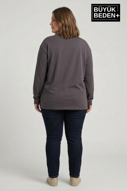 Kadın Büyük Beden Orta Brooklyn Baskılı 2 İplik Bisiklet Yaka Tişört SPR26BEAK942-3