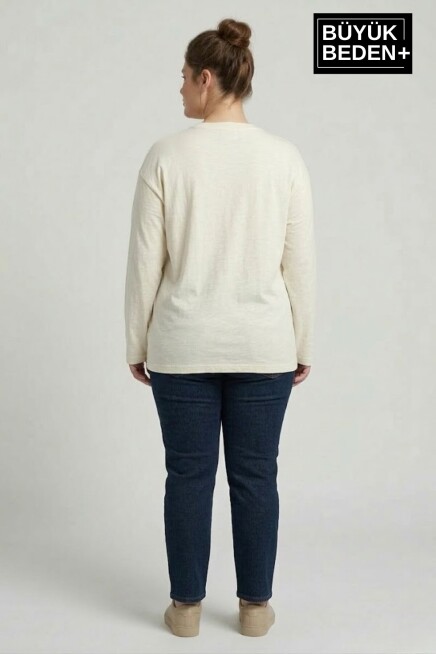 Kadın Büyük Beden Orta Brooklyn Baskılı 2 İplik Bisiklet Yaka Tişört SPR26BEAK942-3