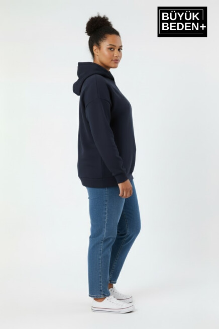 Kadın Büyük Beden 2 li Set Kapşonlu Kollar Ve Etek Ribanalı ince Swatshırt SPR26BSWK957+2