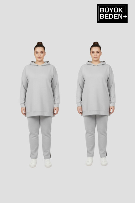 Kadın Büyük Beden 2 li Set Kapşonlu Tunik ince Sweatshırt  SPR26BTK991+2