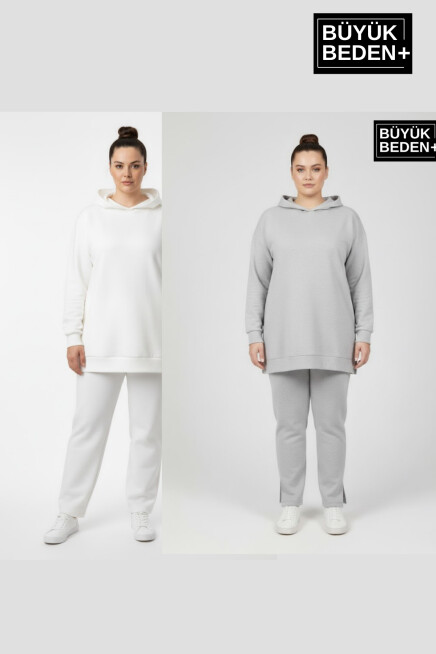 Kadın Büyük Beden 2 li Set Kapşonlu Tunik ince Sweatshırt  SPR26BTK991+2