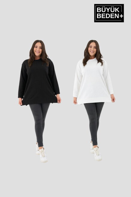 Kadın  Büyük Beden 2li Set ince Sweatshırt Tunik SPR26BTK990+2