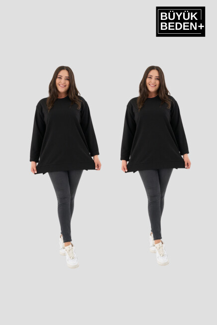 Kadın  Büyük Beden 2li Set ince Sweatshırt Tunik SPR26BTK990+2