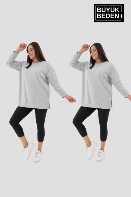 Kadın  Büyük Beden 2li Set ince Sweatshırt Tunik SPR26BTK990+2