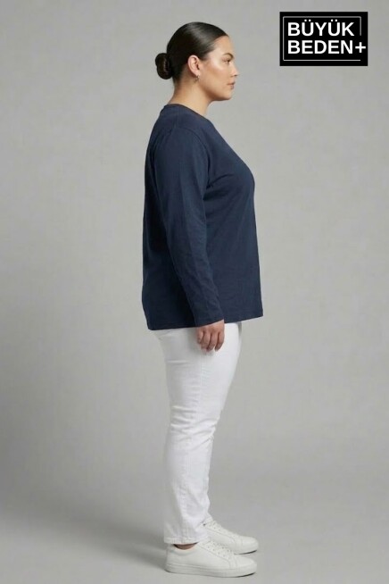 Kadın Büyük Beden 2li Set Uzun Kollu 2 İplik Bisiklet Yaka Tişört SPR26BEA942+2