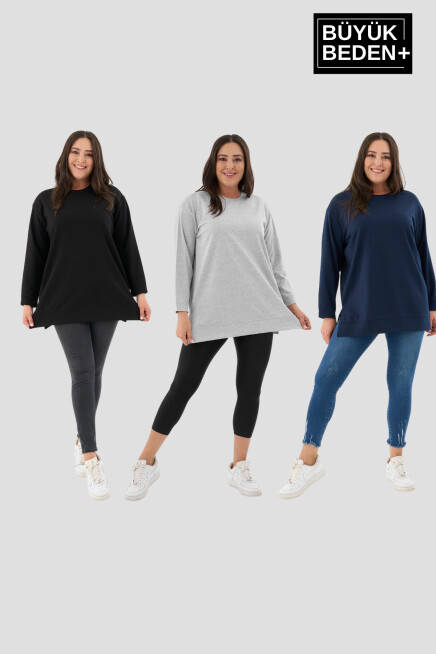 Kadın  Büyük Beden 3lü Set ince Sweatshırt Tunik SPR26BTK990+3