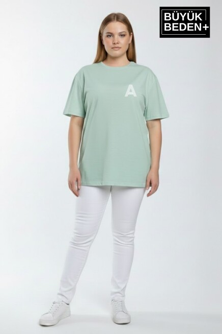 Kadın Büyük Beden A Baskılı 3xl-6xl Bisiklet Yaka Tshırt SPR26BTSK510-12