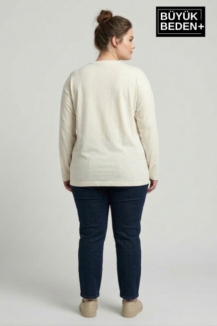 Kadın Büyük Beden Air Baskılı 2 İplik Bisiklet Yaka Tişört SPR26BTS942-1