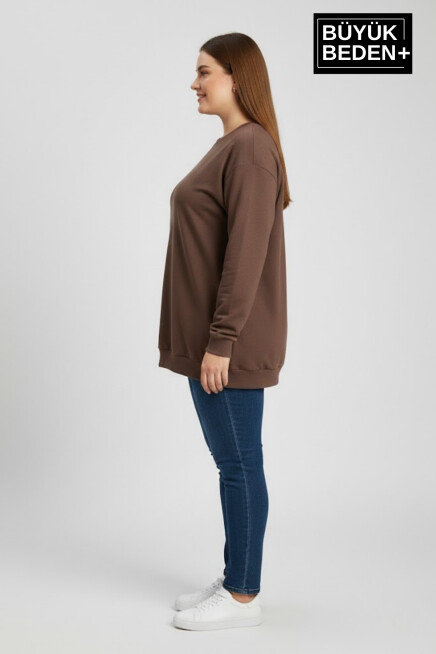 Kadın Büyük Beden Bisiklet Yaka Kollar ve Etek Ribanalı İnce Sweatshirt SPR26BSWK956