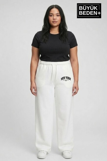 Kadın Büyük Beden Bol Paça  Yüksek Bel Lastikli NewYork Baskılı Eşofman Altı SPR26BEA988-5