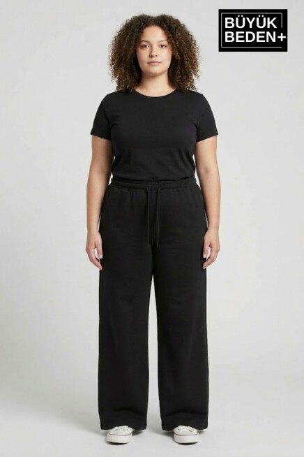 Kadın Büyük Beden Bol Paça  Yüksek Bel Lastikli Salaş Eşofman Altı SPR26BEA988