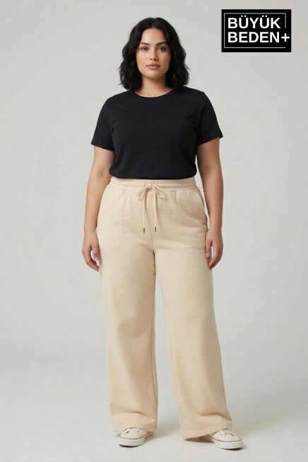 Kadın Büyük Beden Bol Paça  Yüksek Bel Lastikli Salaş Eşofman Altı SPR26BEA988