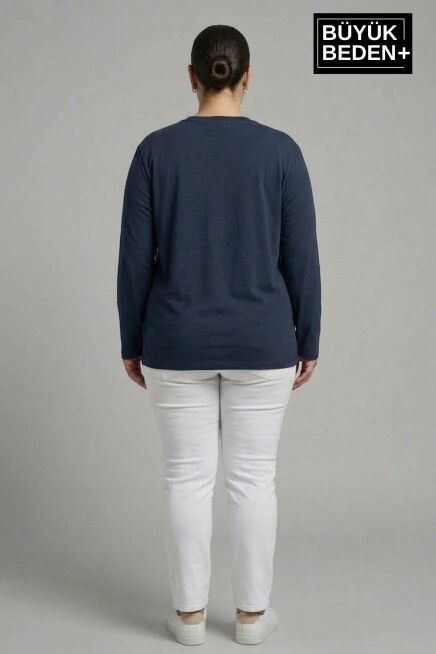 Kadın Büyük Beden El Yazılı Brooklyn Baskılı 2 İplik Bisiklet Yaka Tişört SPR26BTSK942-6