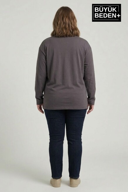 Kadın Büyük Beden El Yazılı Brooklyn Baskılı 2 İplik Bisiklet Yaka Tişört SPR26BTSK942-6