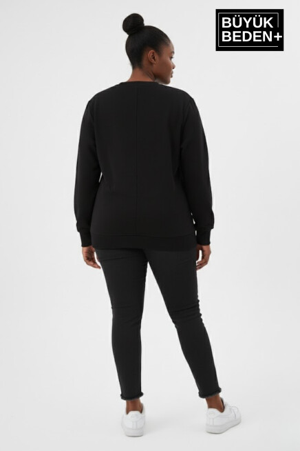 Kadın Büyük Beden El Yazılı Brooklyn Baskılı  Bisiklet YakaSweatshirt SPR26BSWK956-6