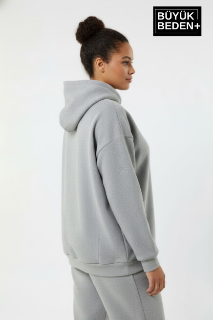 Kadın Büyük Beden Kapşonlu A Baskılı ince Swatshırt SPR26BSWK957-12