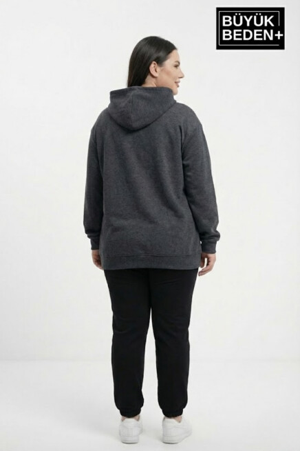 Kadın Büyük Beden Kapşonlu Capri Island Baskılı ince Swatshırt SPR26BSWK957-14