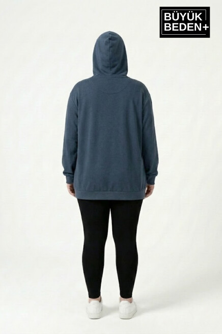 Kadın Büyük Beden Kapşonlu NY NewYork Baskılı ince Swatshırt SPR26BSWK957-15