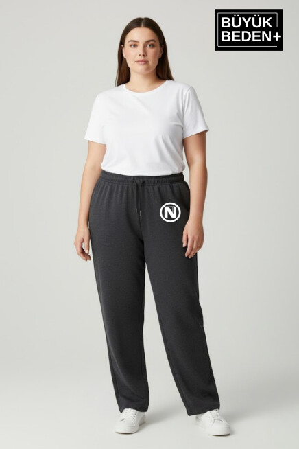 Kadın Büyük Beden N Logo Baskılı Rahat Kesim Paça Reçme ince Eşofman Altı SPR26EAK952-4